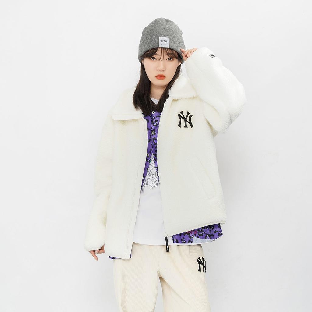 MLB Velvet Jackets Unisex Ivory White Lapel Thickened 3AJPF3016-50IVS