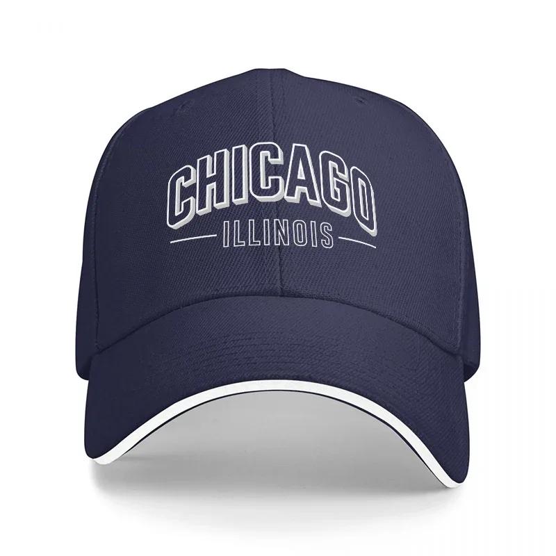 CHICAGO ILLINOIS BASEBALLKAPPE SCHWARZ MIT WEISSEN BORDÜREN KLASSISCHER STIL VERSTELLBAR FÜR Unisex UND Frauen