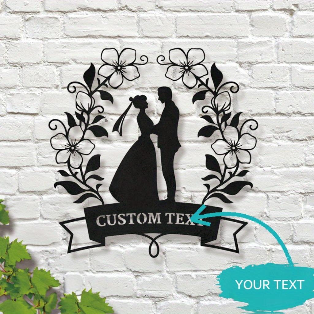 Romantic Couple Silhouette Metal Wall Art, Custom Floral Design, Personalized Hanging Decor for Home Living Room Patio