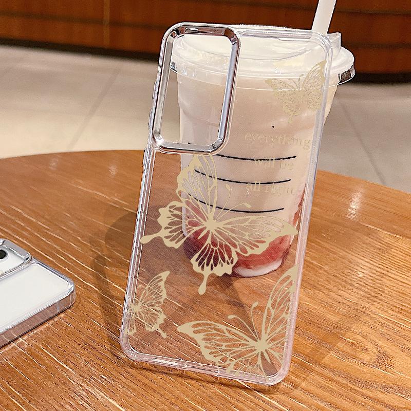 Beautiful Butterfly Pattern Clear Case For Samsung S24 FE S23 S22 Ultra A55 A54 A35 A34 A14 Lens Protection Shockproof Soft Transparent Phone Cover
