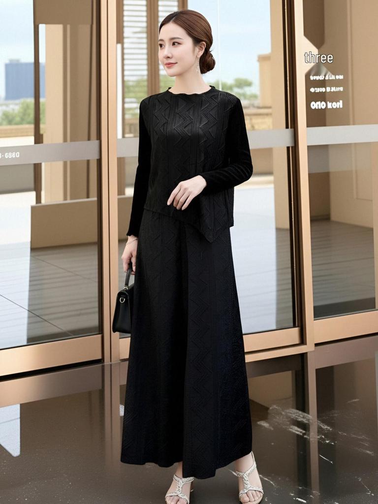 Mom's Set Women's 2026 Issey Miyake Pleated Straight-leg Trousers Two-piece Set for Spring
