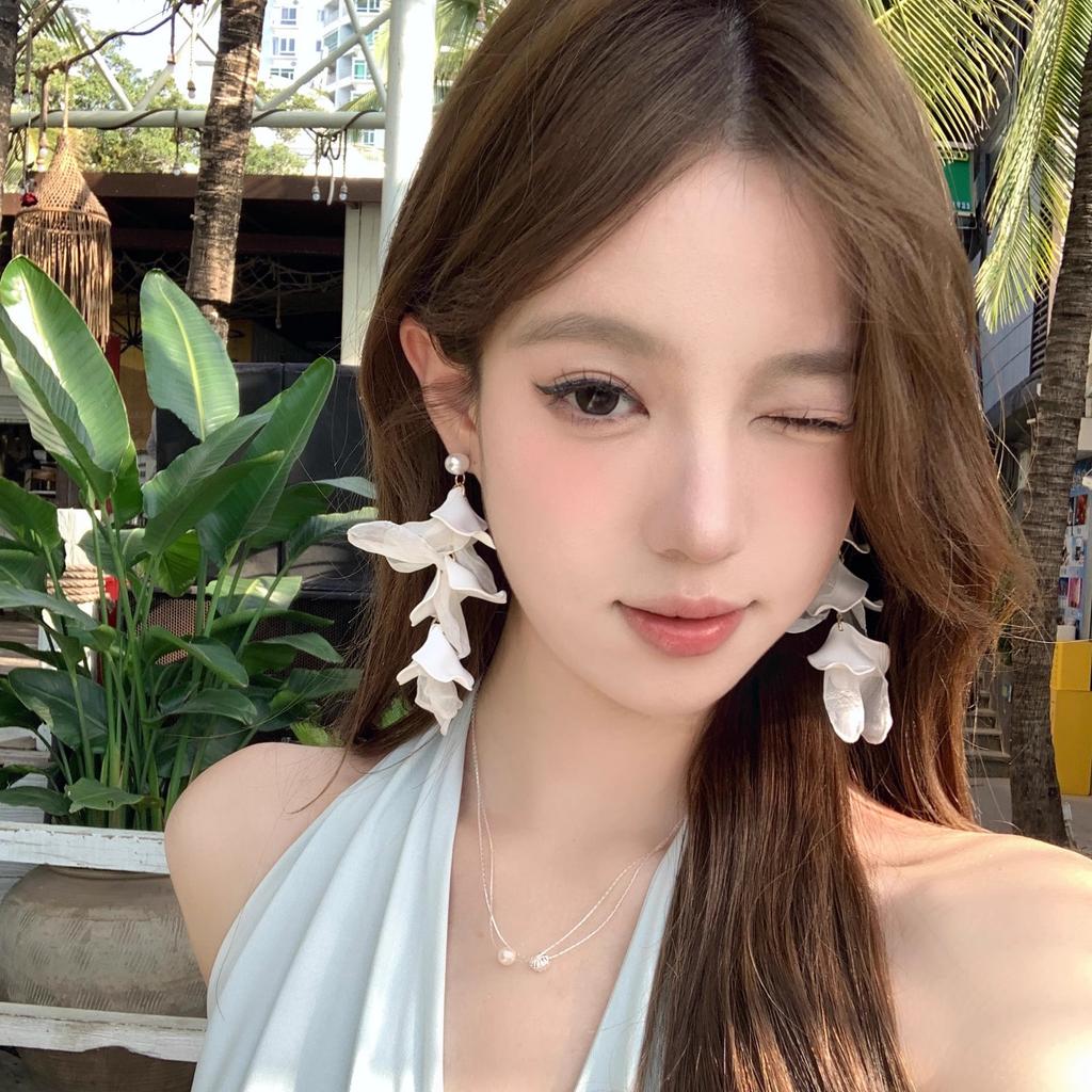 Female Vacation Style Flower Tassel Earrings