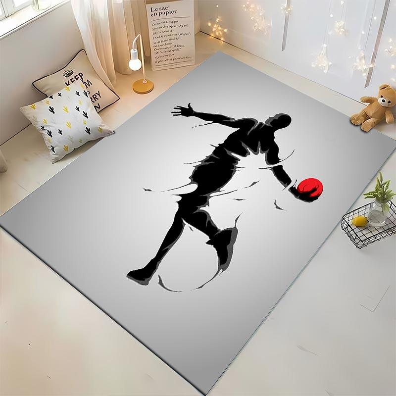 Modern Basketball Silhouette Rug with Red Ball on Gray Background Suitable for use as an anti-slip for living room bedroom sofas
