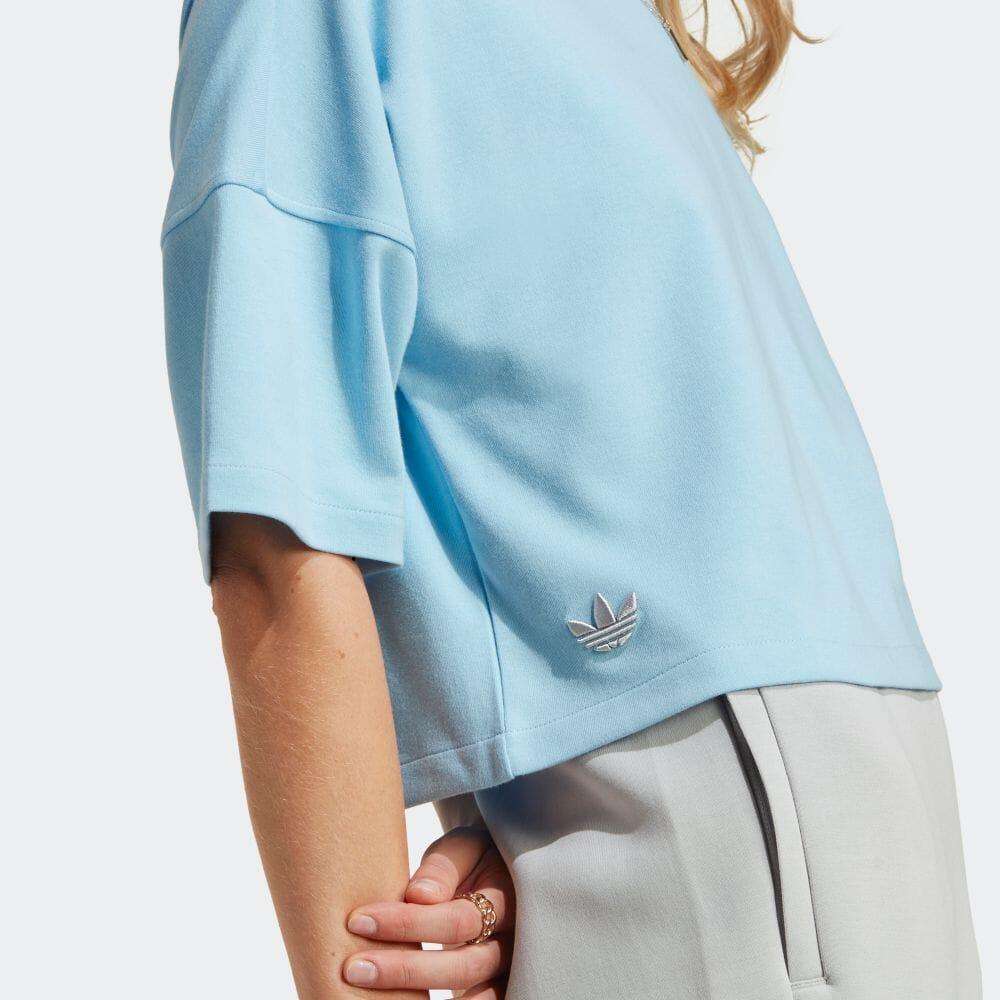 Adidas Originals Three Stripes Color Block Loose Short Sleeve T-Shirt Women Blue IB7311