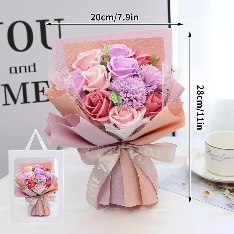Artificial Soap Flower Preserved Bouquet Pink Rose Realistic for Mothers Day Valentines Day Anniversary Romantic Gift Decoration