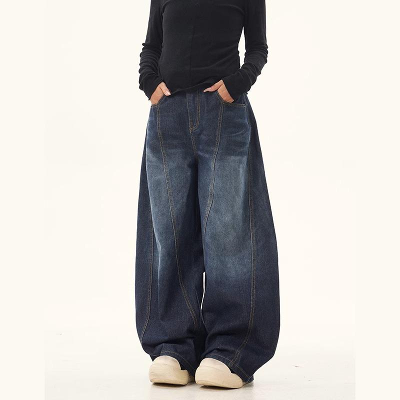 Retro Design Wide-Leg Scimitar Jeans - Versatile, Loose-Fit Women's Pants for Fall and Winter