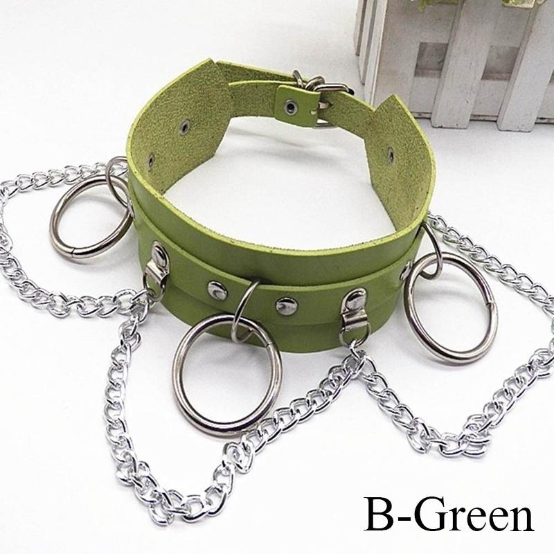 Women'S Fashion Punk Street Snap Nightclub Pu Leather Choker Metal Ring Chain Necklace Collar Rivets Goth Belt Adjustable Buckle Neck Accessories