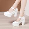 Women's High Heel Shoes Genuine Leather Pumps Platform Mary Jane Shoes Women Office Work Shoe Women's Wedding Shoes 32-43
