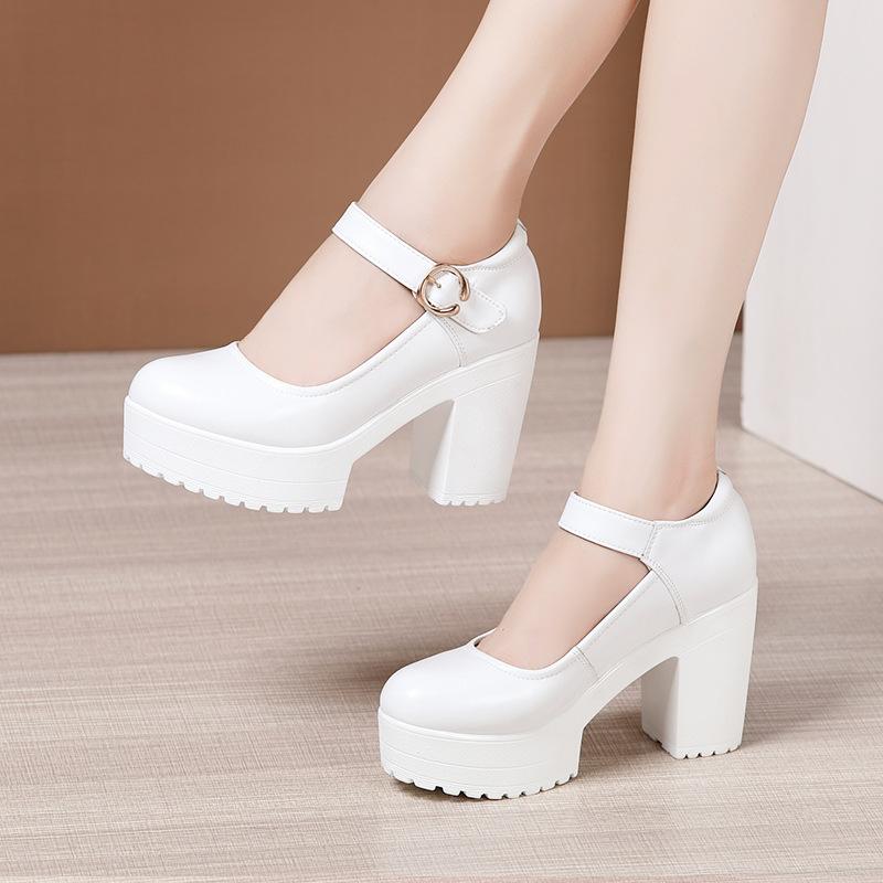 Women's High Heel Shoes Genuine Leather Pumps Platform Mary Jane Shoes Women Office Work Shoe Women's Wedding Shoes 32-43