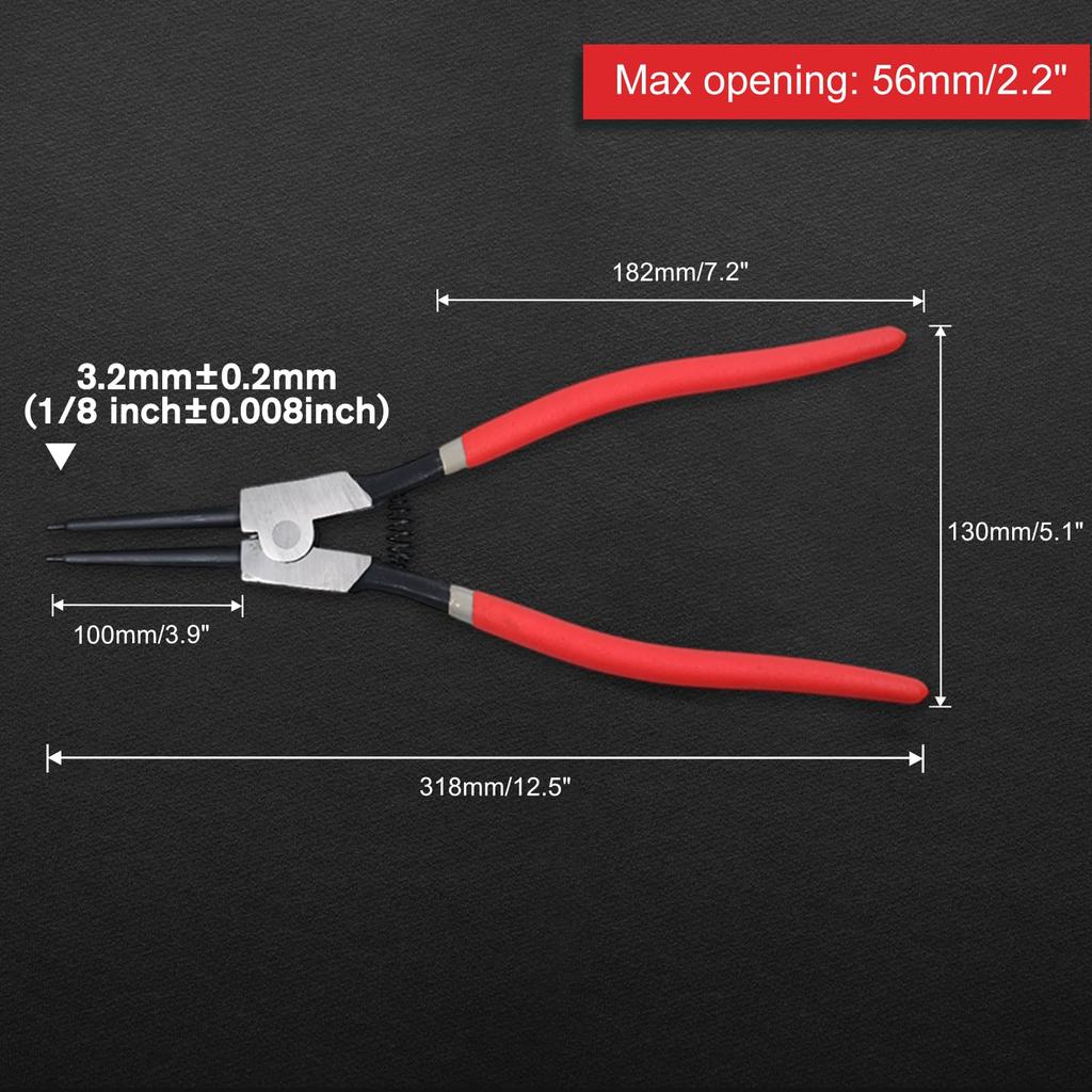 LEONTOOL Snap Ring Long for 3mm Jaw Tip 318mm Overall Straight Dedicated Tool for Removing Snap Rings Pliers, Straight, Type, Shafts, Diameter,