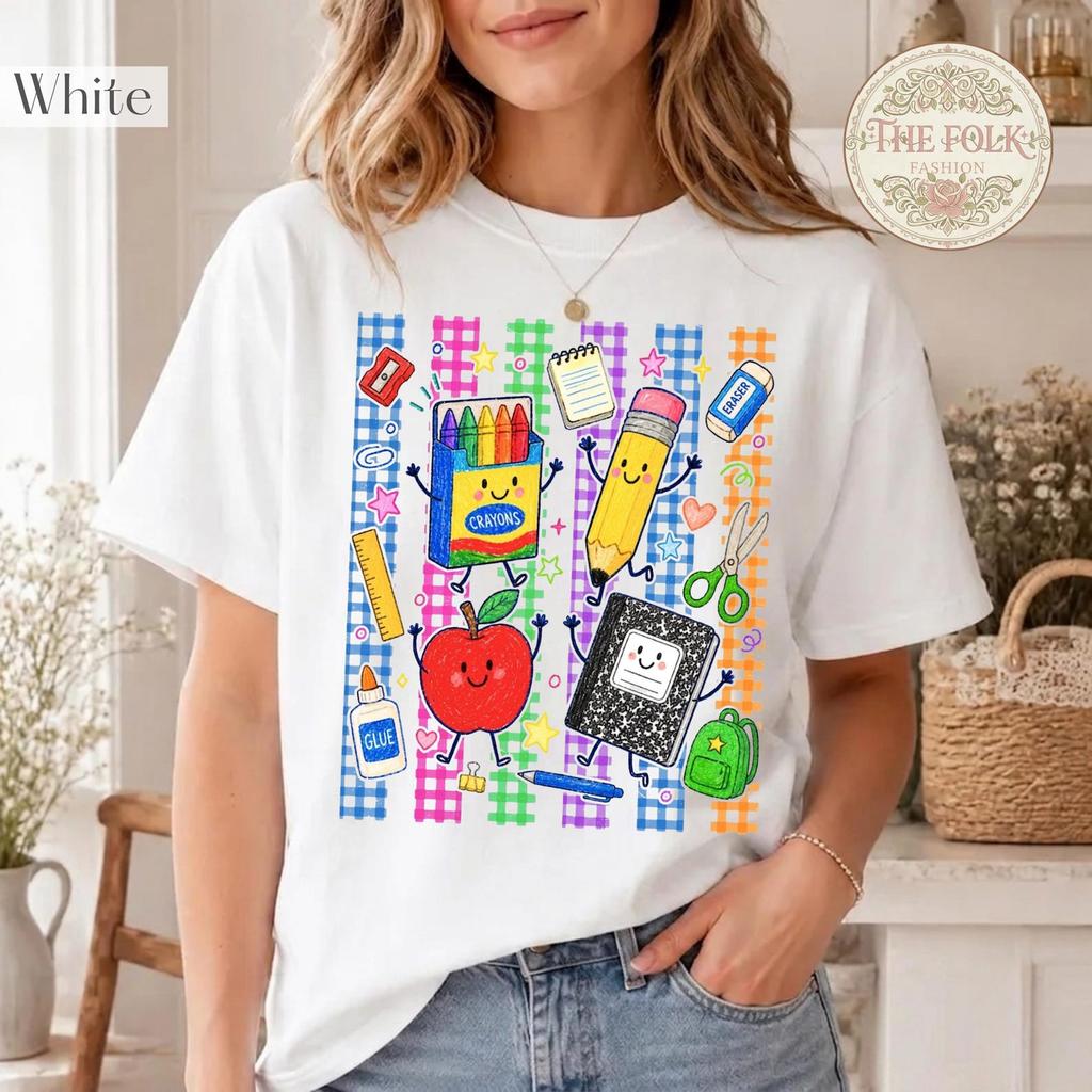 Back to School T-shirt, Cute Teacher Shirt, School Supplies Tee, Retro Teacher Outfits, Preschool Teacher Tee, Elementary Teacher Shirt