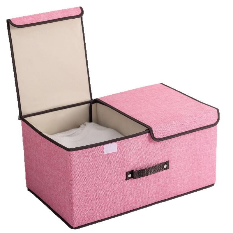 Foldable Cotton & Linen Large Storage Box with Double Lid for Miscellaneous Items and Underwear.