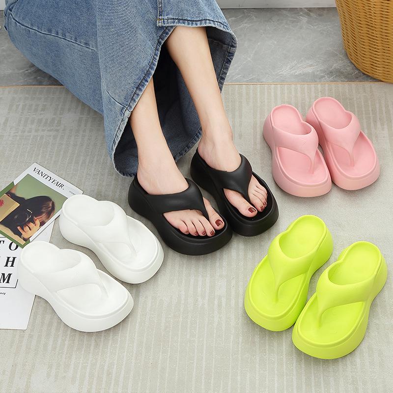 Hao Li Jia Women's Summer Thick Sole Height-Boosting Non-Slip Odor-Resistant EVA Flip Flops