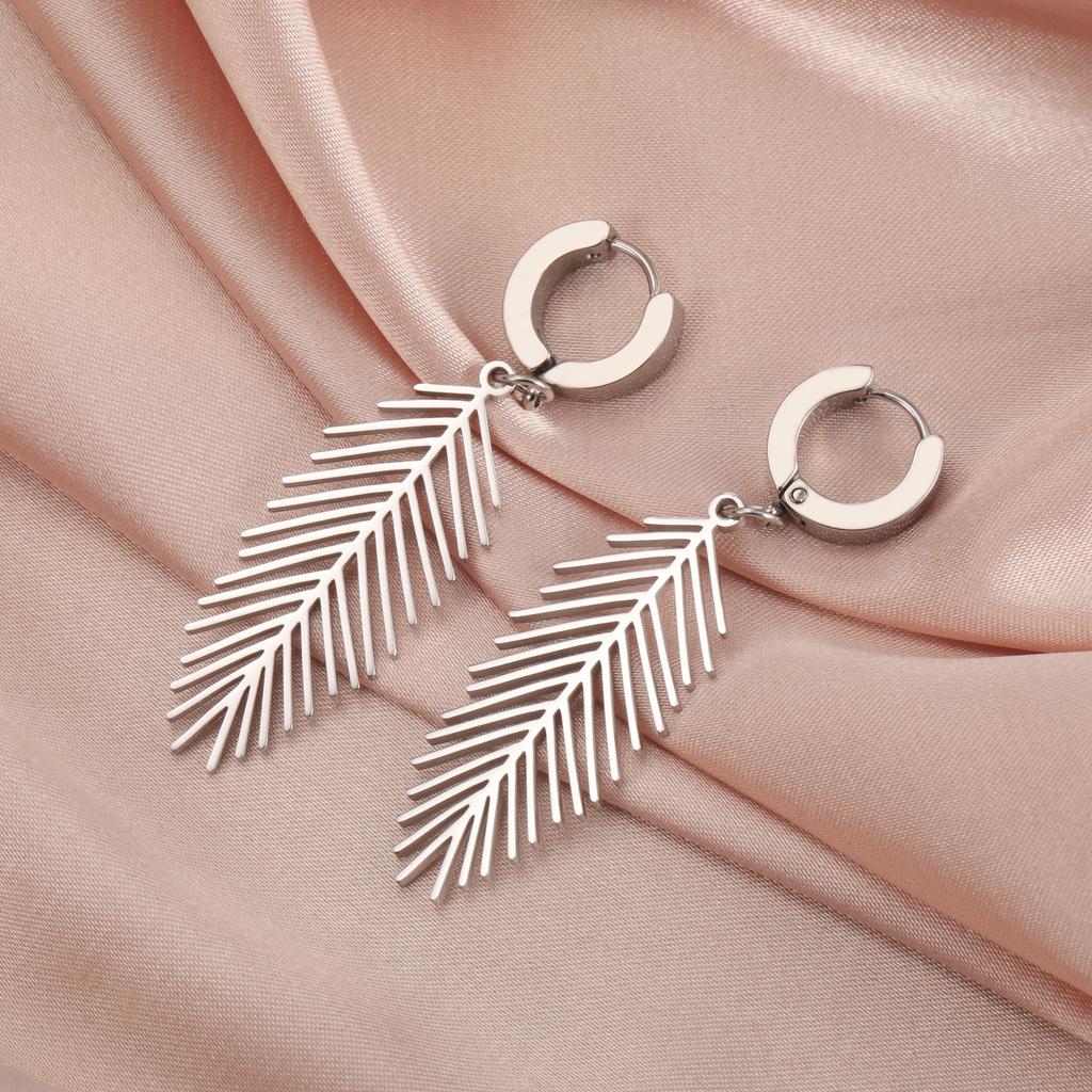 Lucktune Stainless Steel Plant Leaf Women's Earrings 2025 Trend Bohemian Drop Earrings Jewelry Anniversary Birthday Gift New In