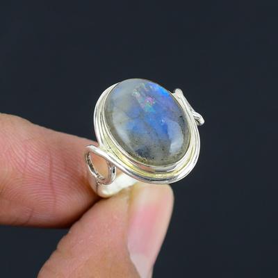 Anello con gemma di labradorite naturale, argento sterling 925, anello di gioielleria con gemma fatto a mano, regalo per San Valentino