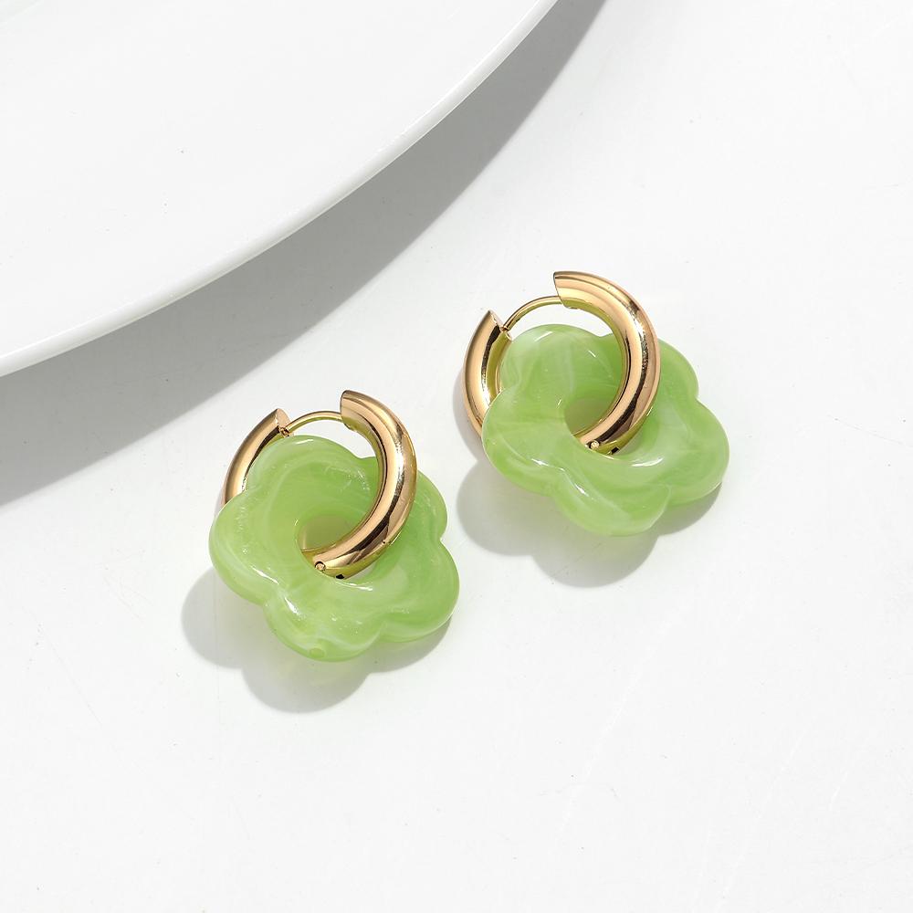 Colorful Flower Resin Acrylic Charms Earring Gold Color Circle Ear Buckle Hoop Earrings Fashion Jewelry for Women