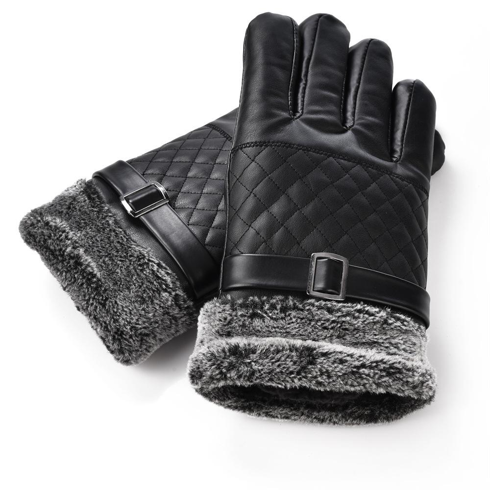 Autumn And Winter Men'S Pu Washed Leather Simulation Leather Fur Gloves Keep Warm Outdoor Cycling Manufacturers Wholesale Keep Warm Thicker