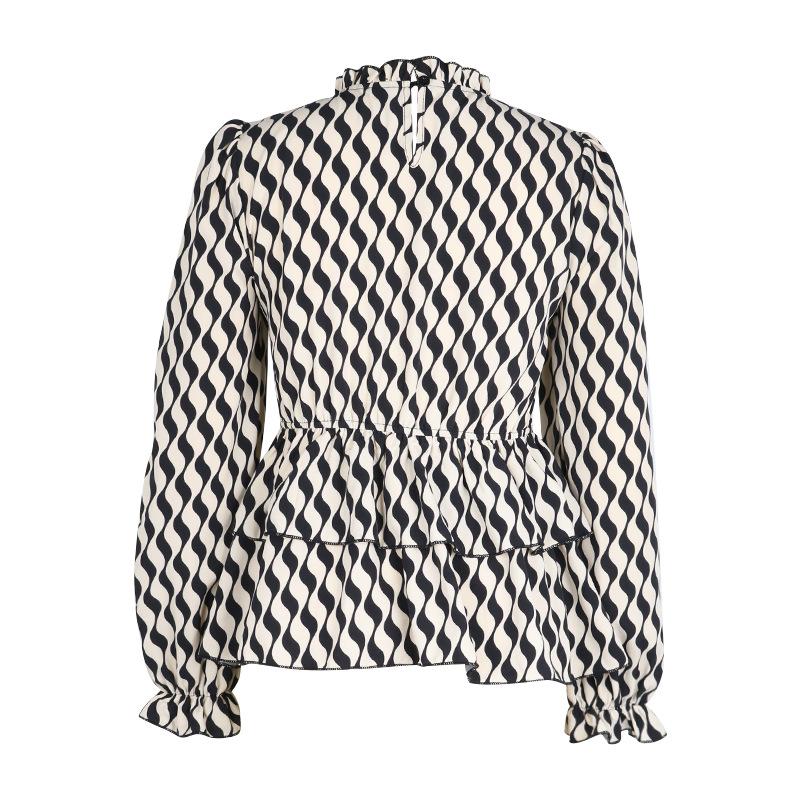 Cămașă de primăvară și toamnă pentru femei, guler mediu, cămașă cu dungi, mânecă clopot, temperament, îmbrăcăminte pentru femei