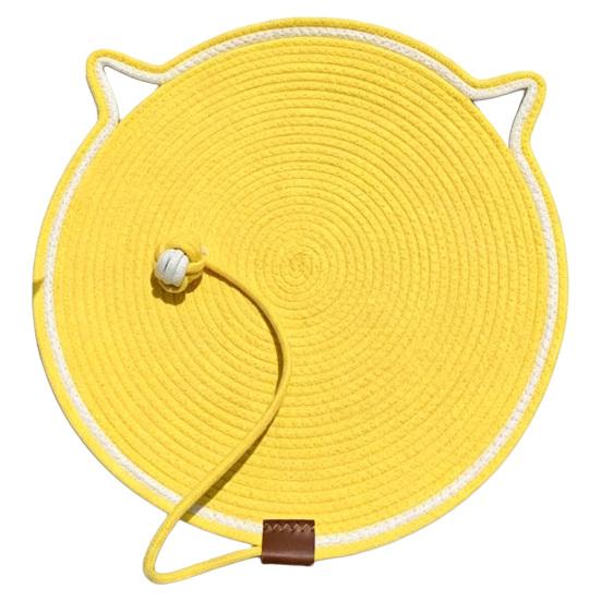 Cat Scratching Pad, Woven Cotton Rope Cat Scratcher with Bait Ball And Cute Ear Design, Indoor Cat Scratcher Mat for Furniture Protection 35cm жёлтый