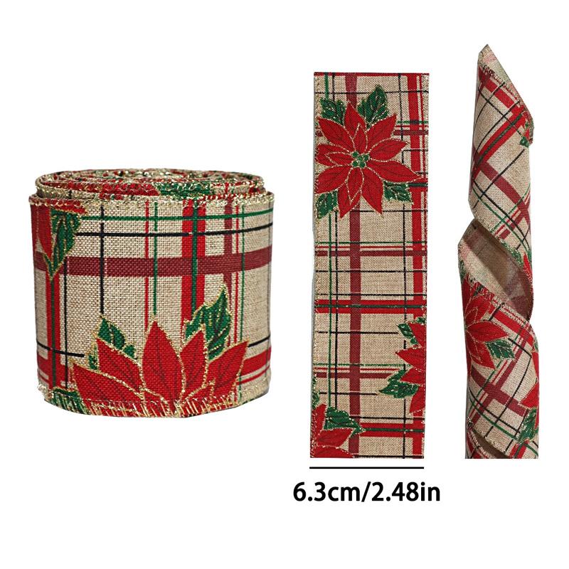 2M/Roll Christmas Classical with Wired Edge DIY Xmas Tree Ribbon Gift Wrapping Craft Ribbon Wreath Bows Imitation Hemp