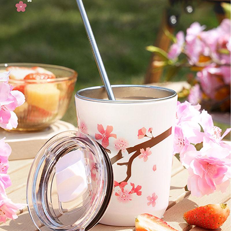 Thermal Mug Stainless Steel Protable Sakura Vacuum Flask Insulated Water Cup with Lid Travel Water Iced Bottle Kitchen Tools