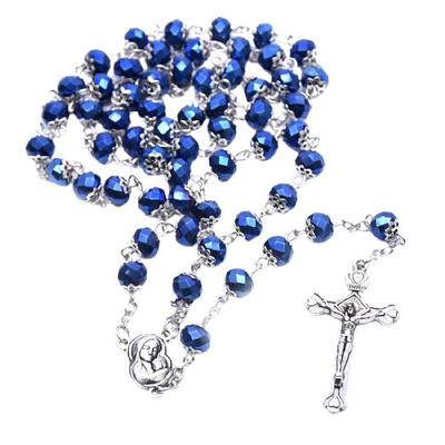 Crystal Beads Rosary Necklace for Women Player Cross Pendant Religious Jewelry