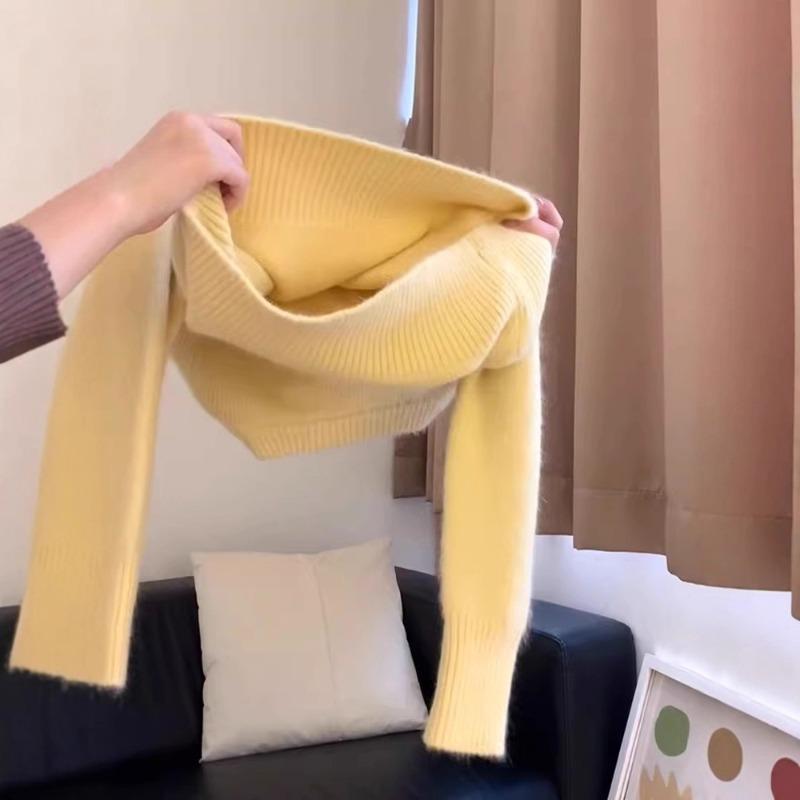 Solid color crew neck pullover knitted sweater long-sleeved top women's autumn and winter new loose and versatile lazy casual