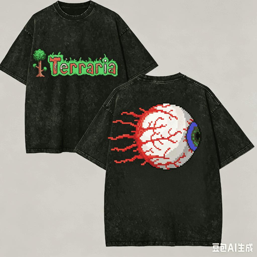 Vintage Washed Terraria Game Graphic Women T-shirt O Neck Short Sleeve Tee Summer Casual Streetwear Cotton Tops Gift
