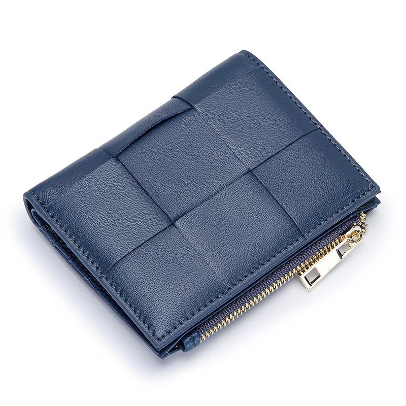 Women's Short Lambskin Woven Wallet: Foldable Card Holder & Zipper Coin Purse (2025)