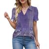 Damen Bluse Sommer Business Casual Arbeitstops Kurzarm Button-Down-Kragen V-Ausschnitt Bluse T-Shirt