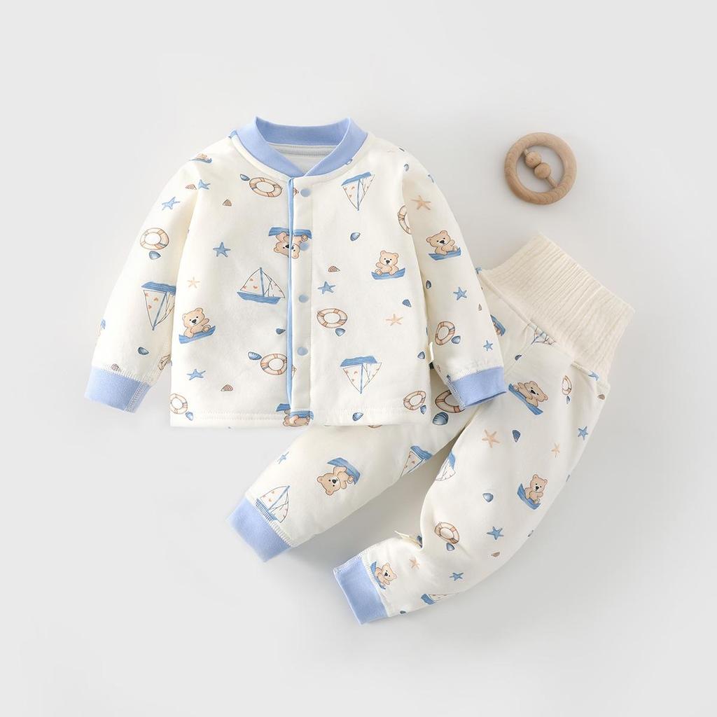 High-Waisted Baby Winter Clothing Set - Padded Two-Piece Cotton Underwear for Autumn/Winter