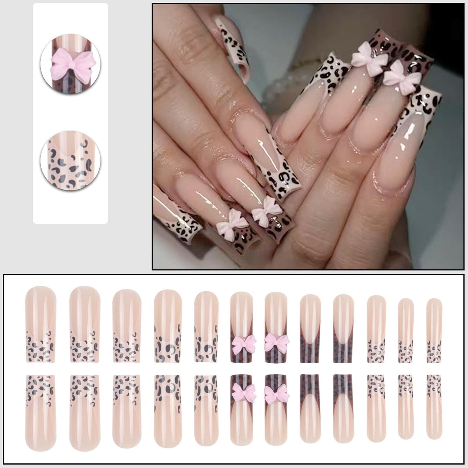 French Leopard-Bow Fake Nails 24 Pieces Resin Elegant Design Standard_SGCY621