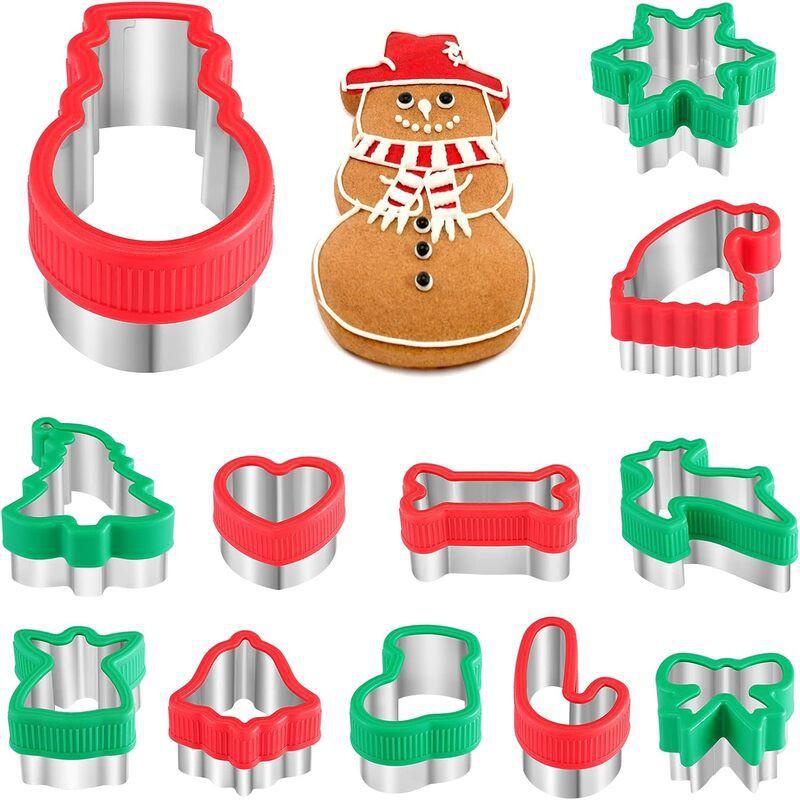 14-Piece Christmas Cookie Cutters Set With Plastic Lid Stainless Steel Biscuit Molds Bread Toast Fruit Decoration