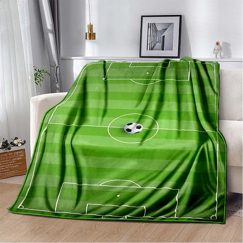 Soccer Football Field Print Flannel Blanket Soft Warm Throw Sofa Bedroom Game Room Birthday Gift Indoor Home Bedding Decor