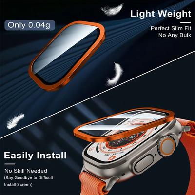 2 Stück gehärtetes Glas für Apple Watch Ultra 49mm Titan Metallrahmen Kratzschutzfolie Serie Ultra 2 Displayschutz Zubehör