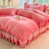 2024 hot solid color Korean version lace bed skirt kit flannel quilt cover thickened warm four-piece set
