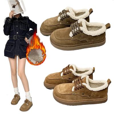 Fashion Plush Snow Boots Women Winter Round Toe Thickened Warm Flat Shoes for Women Thick Sole Non Slip Lace-up Casual Cotton Boots