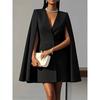 Elegant Polyester Spliced Short Dress With Vneck For Office Wear