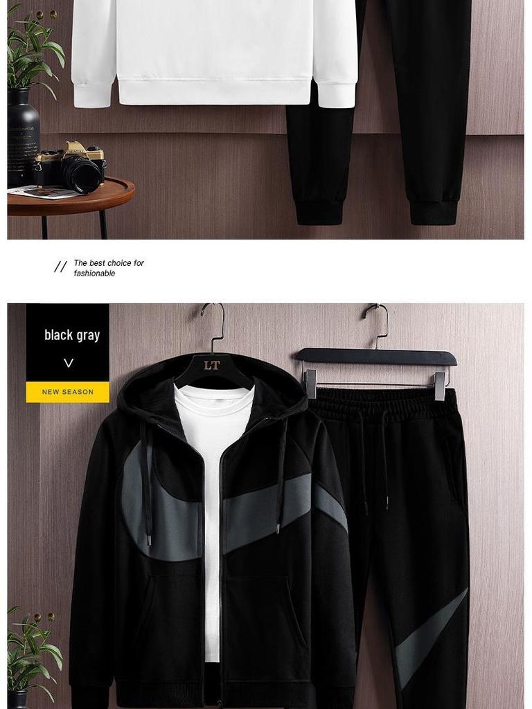 Pánský sportovní set kardigan s kapucí 2024: Dvoudílná ležérní tepláková souprava na běhání, jaro a podzim