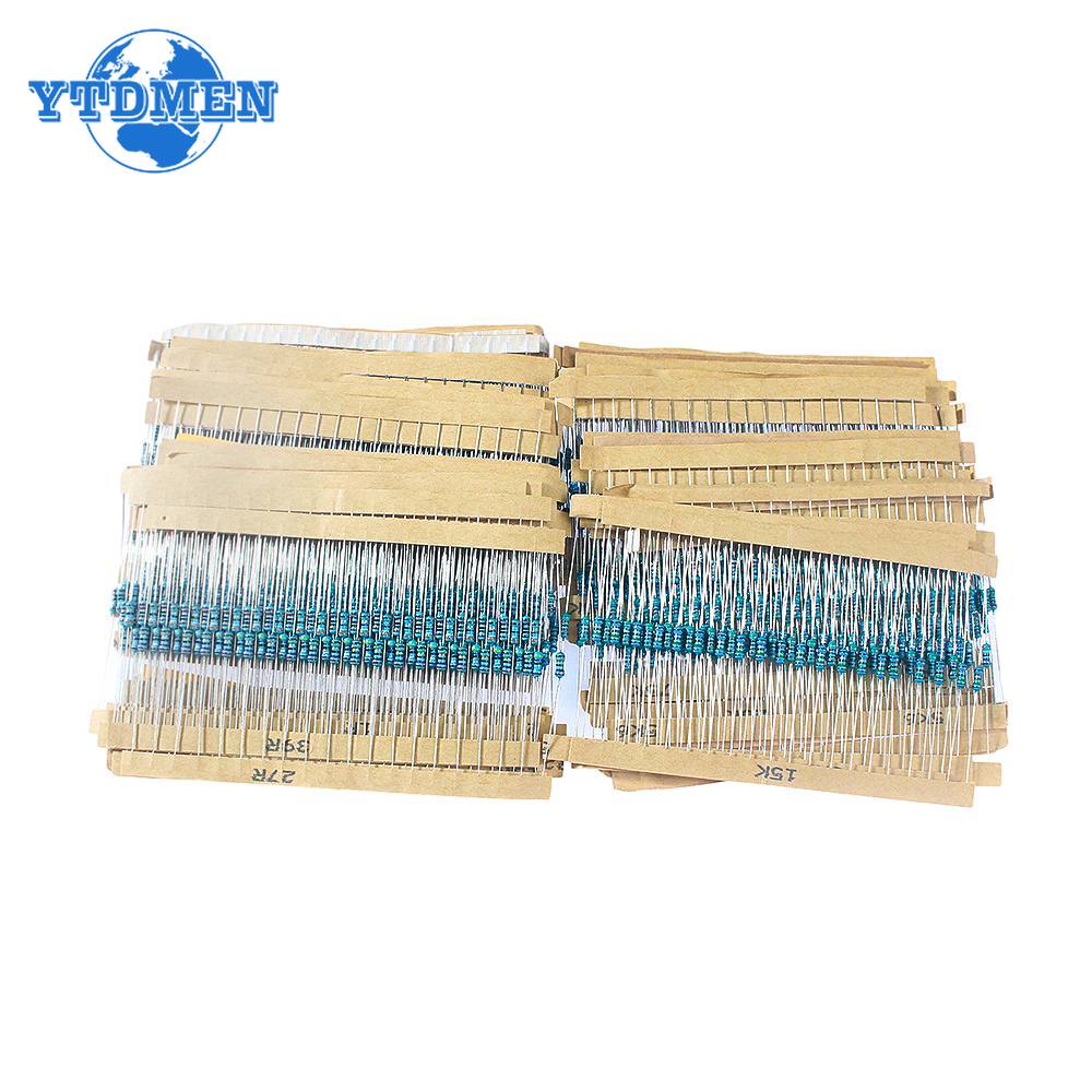 1500PCS 1/4W Metal Film Resistors Assorted Kit 75 Values 1 Ohm ~ 10m Ohm Resistance 1% Tolerance 0.25w Resistor Pack Samples