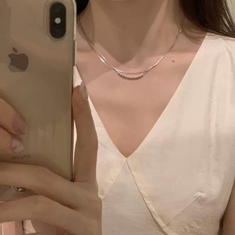 Double Layer Snake Bone Chain Round Bead Necklace for Women's Fashion, Minimalist Style, Niche High-end Neck Chain, Collarbone Chain