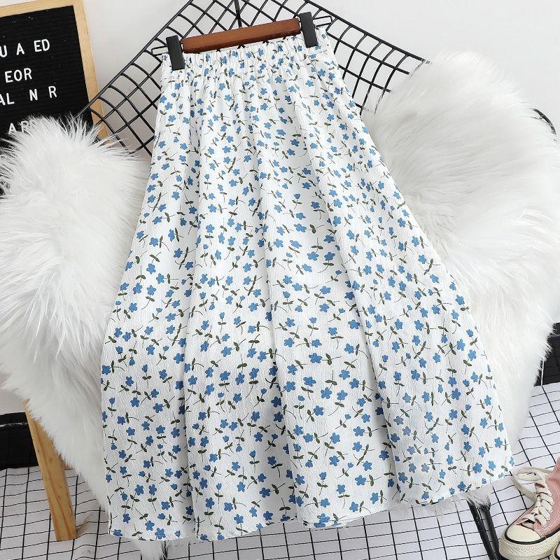 Chiffon-Midirock mit Blumenmustern Frischer Sommer Neuer Stil Hohe Taille Bedruckter Rock Mittellang