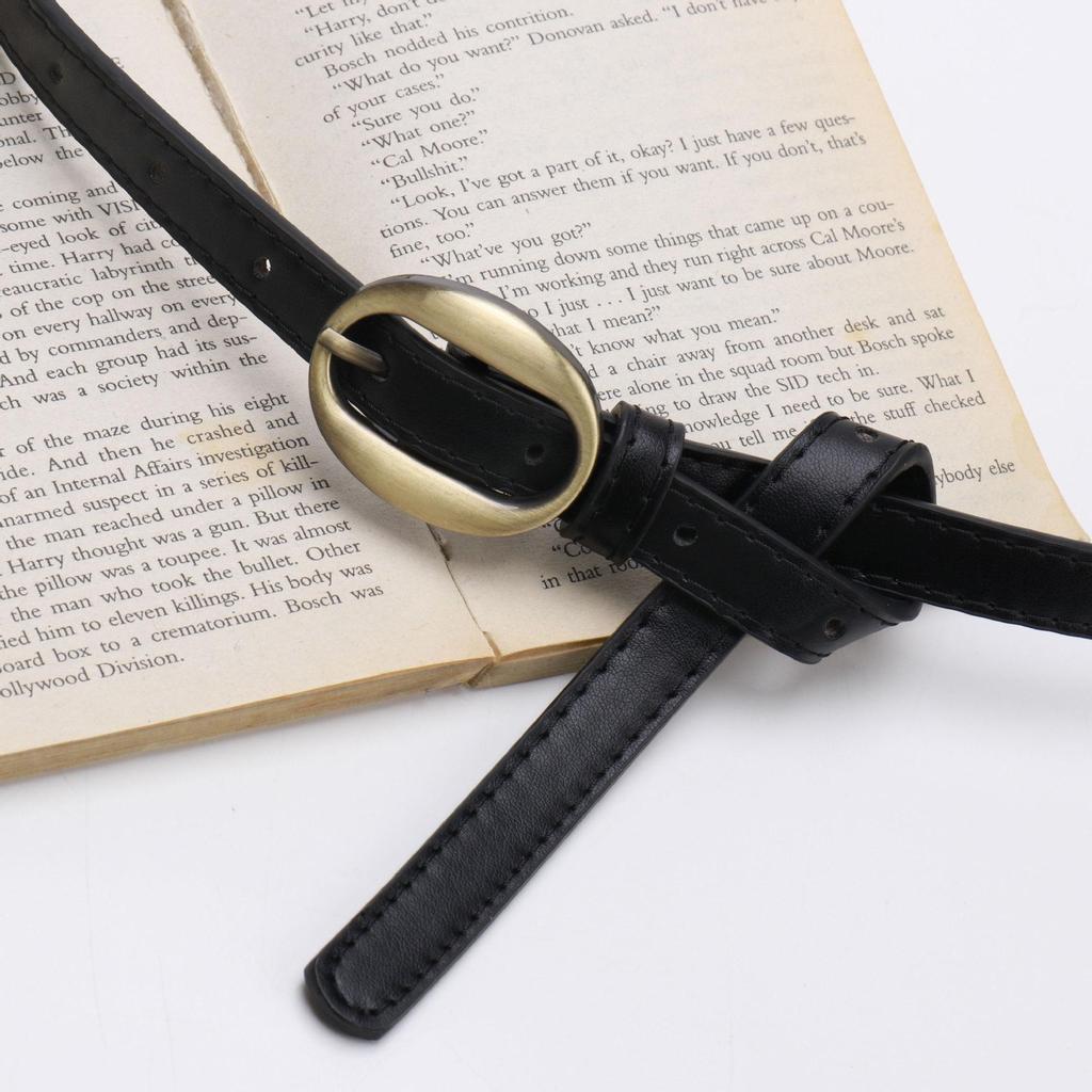 Women's Korean Style Thin Leather Waist Belt - Simple, Fashionable, and Versatile with Alloy Buckle for Dresses and Jeans.