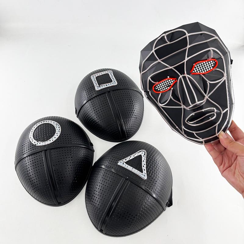 Led Light Up Mask Korean Cosplay Disguise Mask Square Circle Triangle Glowing Mask For Halloween Party Film Theme Neon Mask