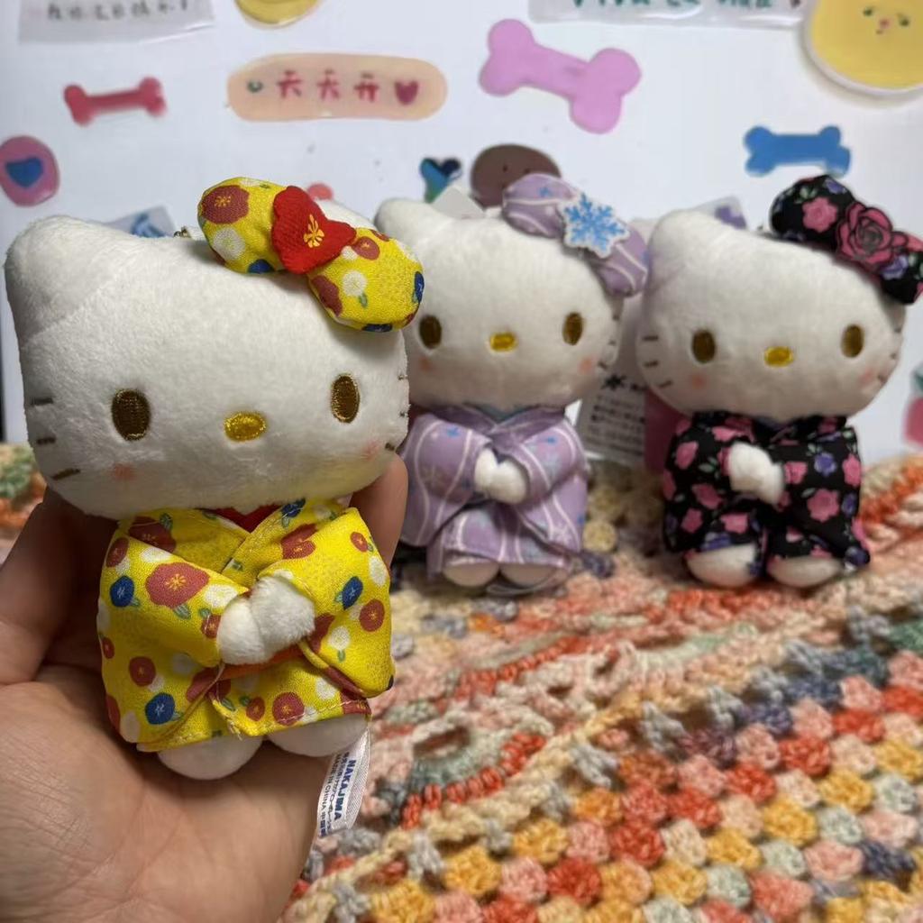Hello Kitty Plush Keychain Kawaii Japanese Kimono Style With Floral Pattern Cute Plush Pendant Japan Souvenir For Travelers Gift