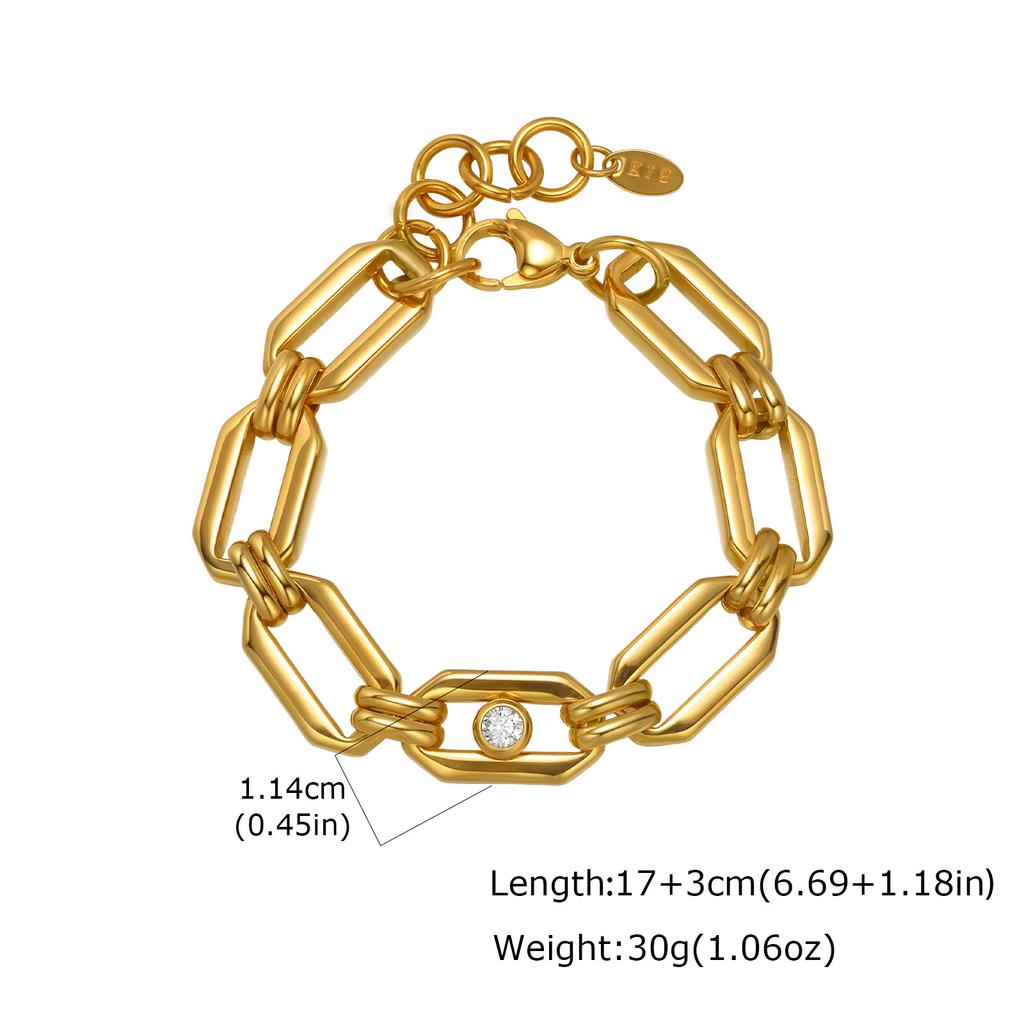 Punk Style Ladies Stainless Steel 18K Gold Plated Geometric Design Handmade Bracelet Thick Chain Jewelry Accessories Br-2646