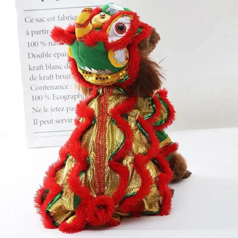 

Christmas Cat Costume New Year Pet Chinese Lion Dance Coat Winter Puppy Clothes Small Dog Chihuahua Spring Festival Tang Suit M for 2.5-4kg красный