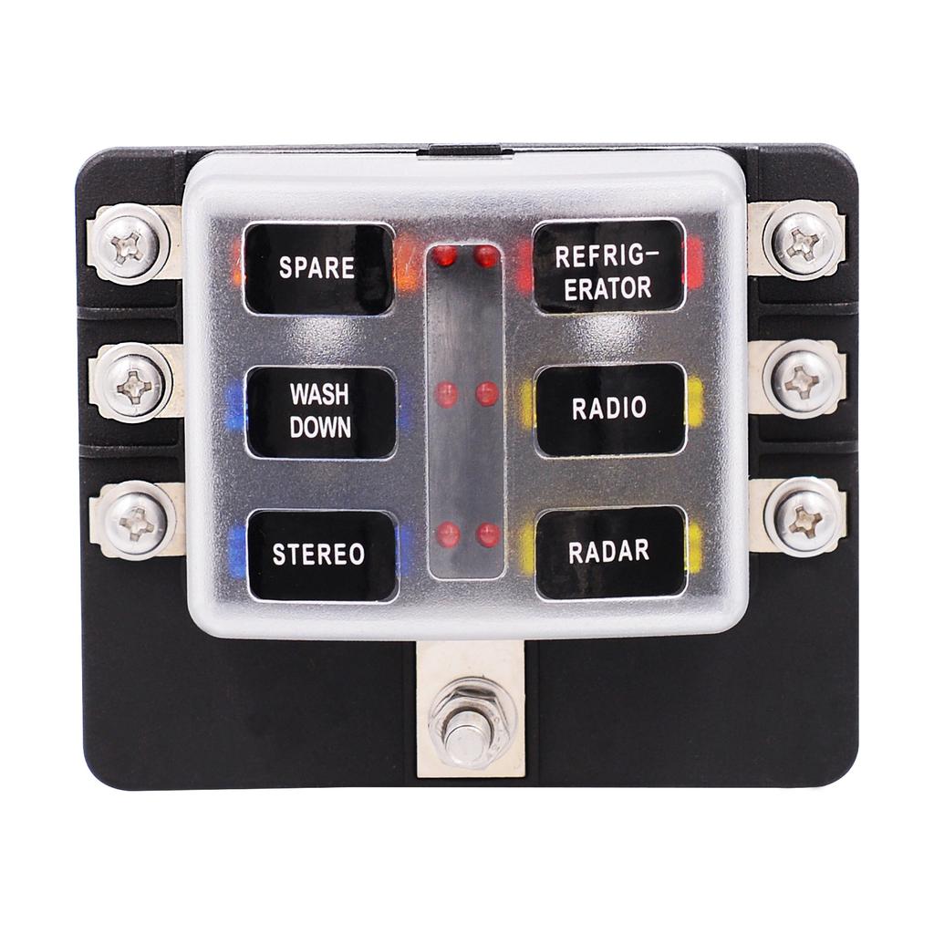 Protective Components Fuses and Accessories for Car Blade Fuse Box Holder 6 Ways Modified Terminal Block with LED Warning Light Electronic Accessories