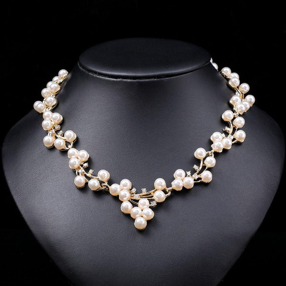 Pearl Elegant Bridal Wedding Jewelry Set Korean Style Jewelry Set Women Necklace Dangle Earrings