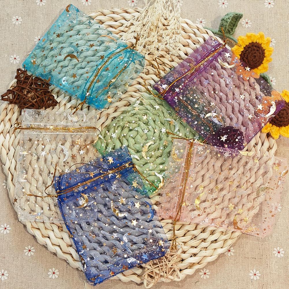 25/50/100pz Sacchetto Regalo Organza Luna Stella Multicolore Sacchetti per Gioielli Regali per Festa di Matrimonio Sacchetto per Caramelle Imballaggio Gioielli All'ingrosso
